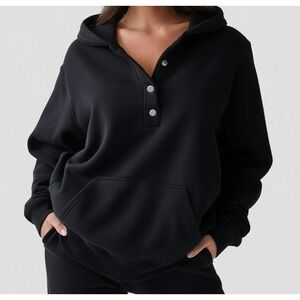 The Warmy Womens Pullover Hoodie Black Fleece Lined‎ Size XL